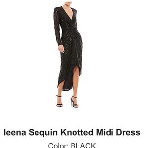 Ieena Sequin Knotted Midi Dress
 with plunging neckline Ieena for Mac duggal